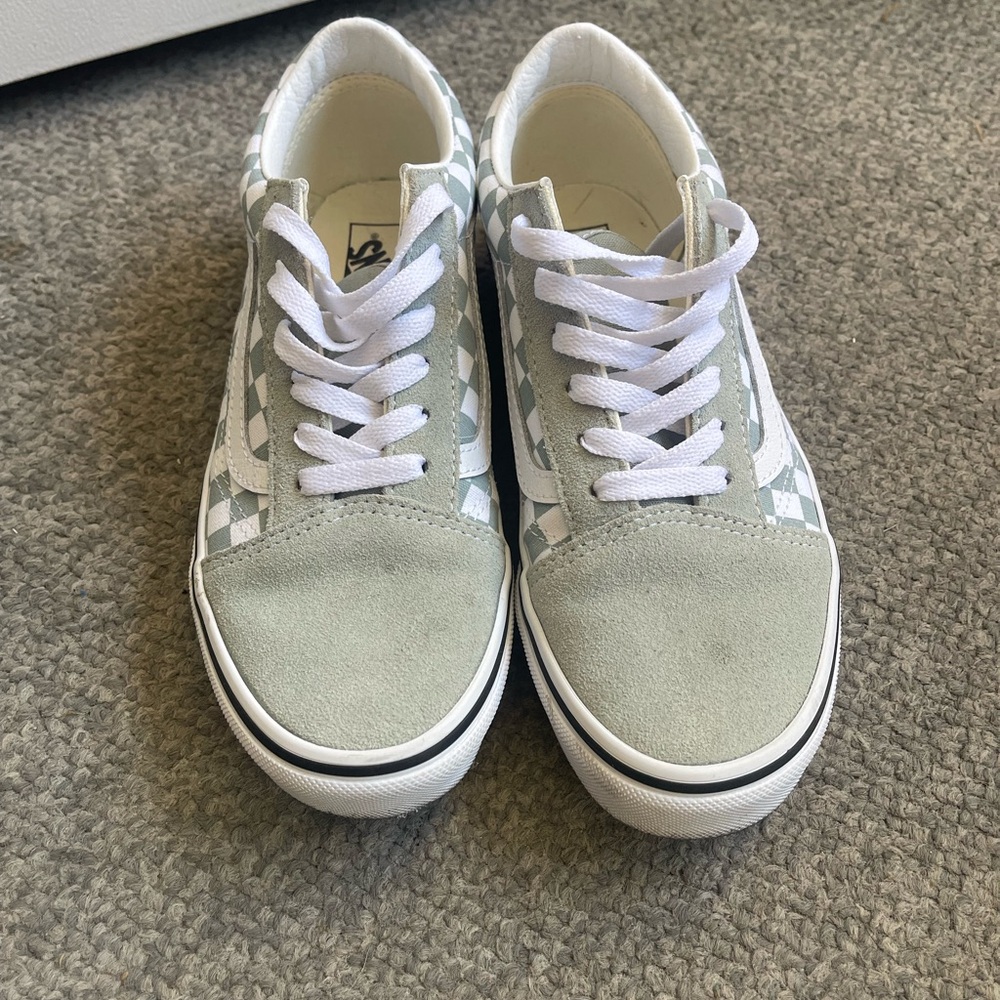 Vans Mint Green and White Checkered Sneakers